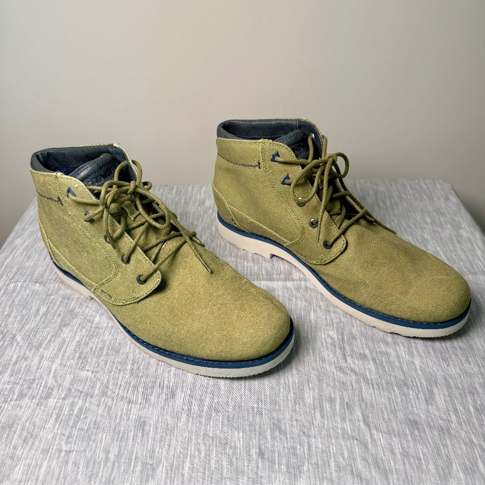 Teva Men's Canvas Chukka Boot Mens Size 12 Olive Green Blue Leather Trim Lace Up - Picture 3 of 8